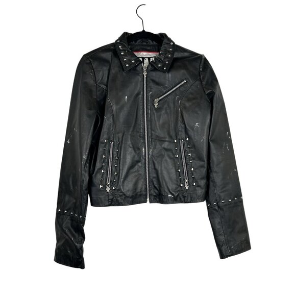 Wilson Leather Rocks Led Zeppelin Studded Biker Jacket M Distressed Punk Moto